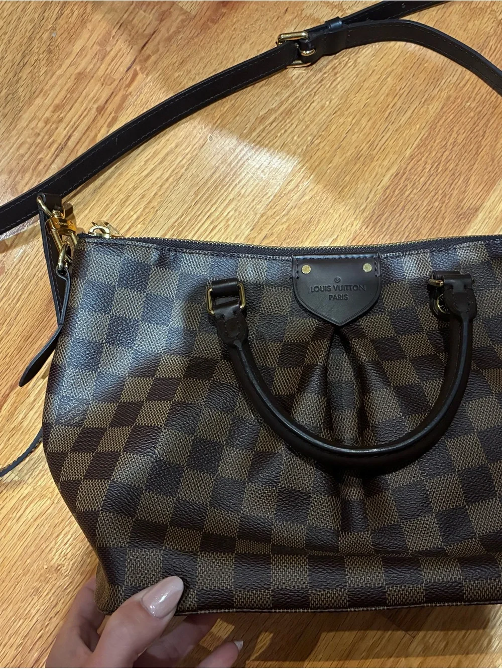 Louis Vuitton Brown Damier Ebene Shoulder Bag with Gold Hardware